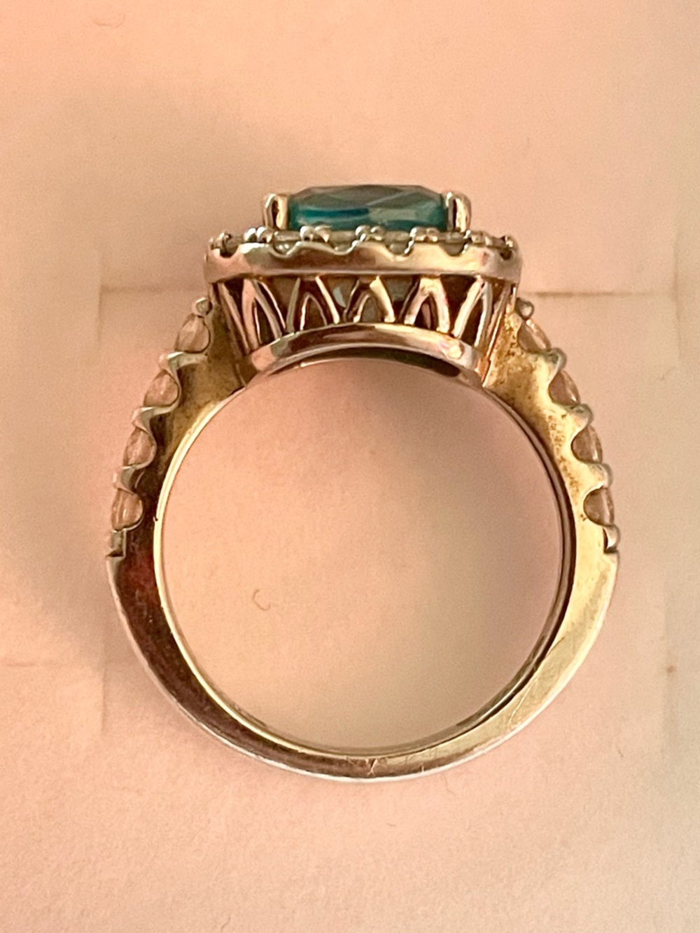 925 Sterling Silver Electric Blue Zircon Halo Ring QVC Size: 5 - Picture 4 of 8